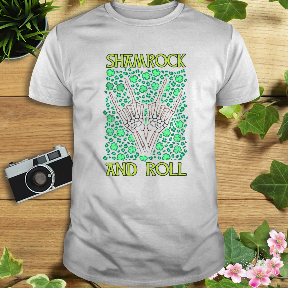 Shamrock and roll st patrick’s day shamrock skeleton hands shirt