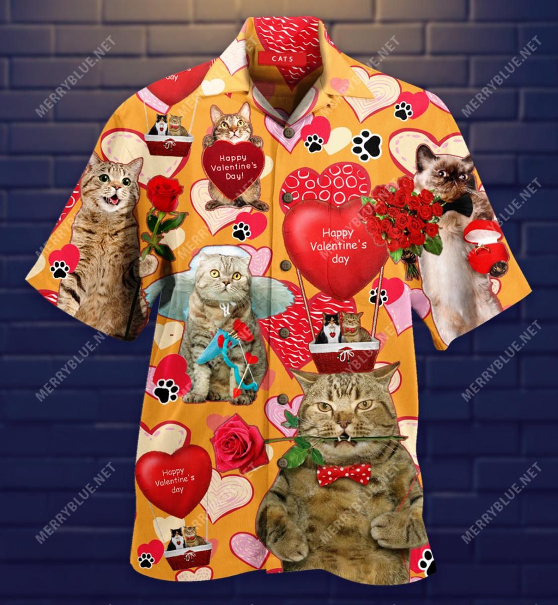 Cats Happy Valentine'S Day Aloha Hawaiian Shirt Colorful Short Sleeve Summer Beach Casual Shirt For Men And Women