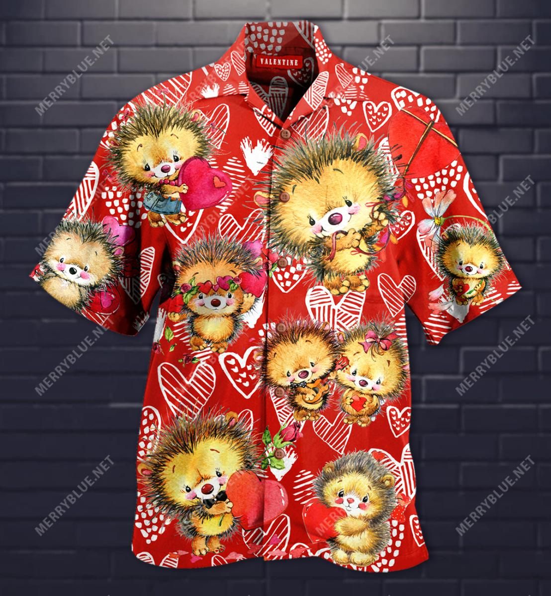 Cute Hedgehog On Valentine'S Day Aloha Hawaiian Shirt Colorful Short Sleeve Summer Beach Casual Shirt For Men And Women