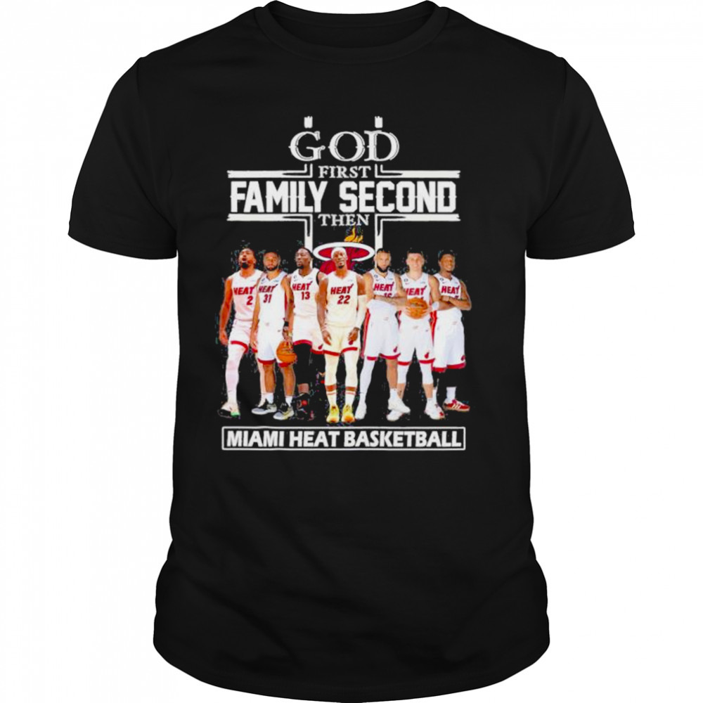 God first family second then Miami Heat men’s basketball players 2023 signatures shirt