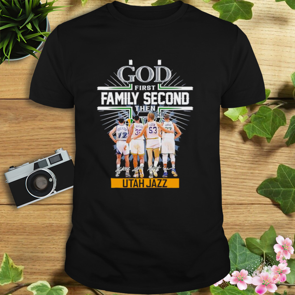 God first family second then Utah Jazz men’s basketball players 2023 signatures shirt