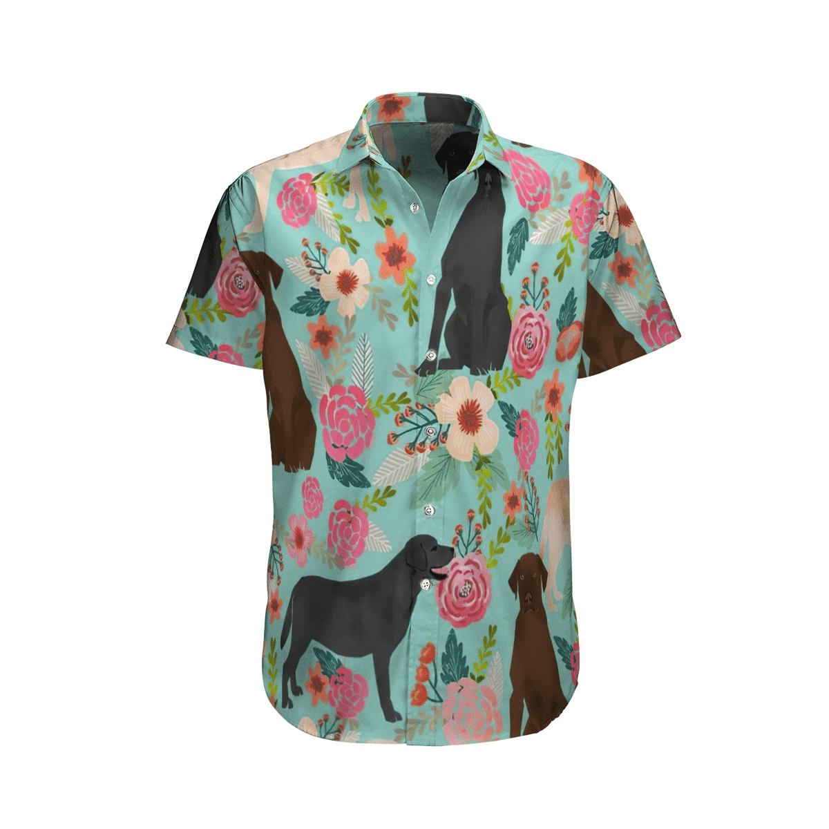 Labrador Retrievers Dog Flowers Aloha Hawaiian Shirt Colorful Short Sleeve Summer Beach Casual Shirt For Men And Women