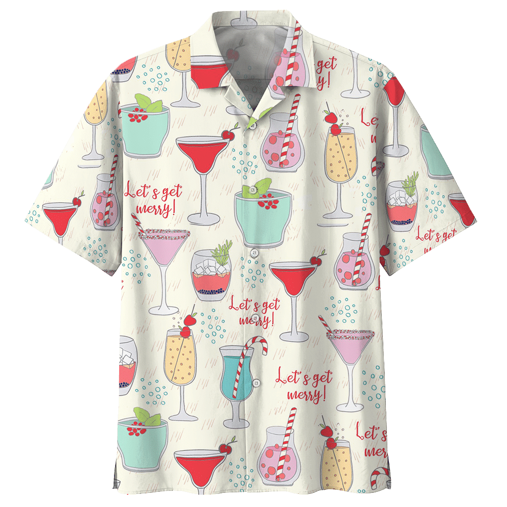Let'S Get Merry Cocktail Aloha Hawaiian Shirt Colorful Short Sleeve Summer Beach Casual Shirt For Men And Women
