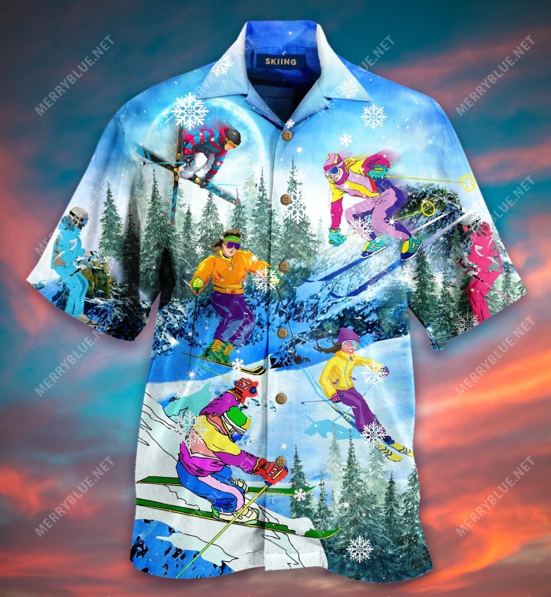 Let'S Go Skiing This Winter Aloha Hawaiian Shirt Colorful Short Sleeve Summer Beach Casual Shirt For Men And Women