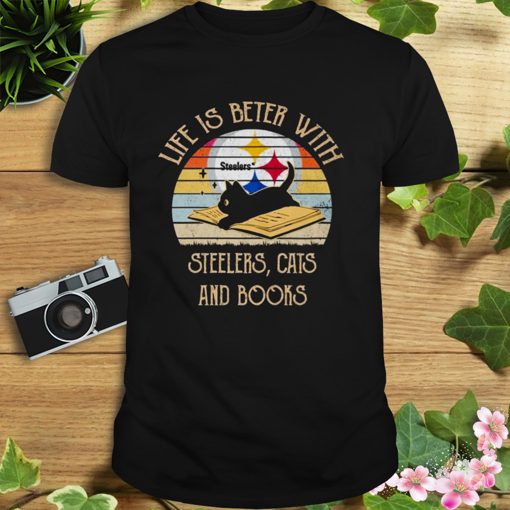 Life is better with Pittsburgh Steelers cats and books vintage shirt