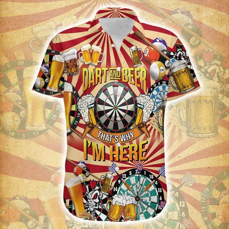 Dart And Beer That's Why I'm Here Orange Unisex Hawaiian Shirts