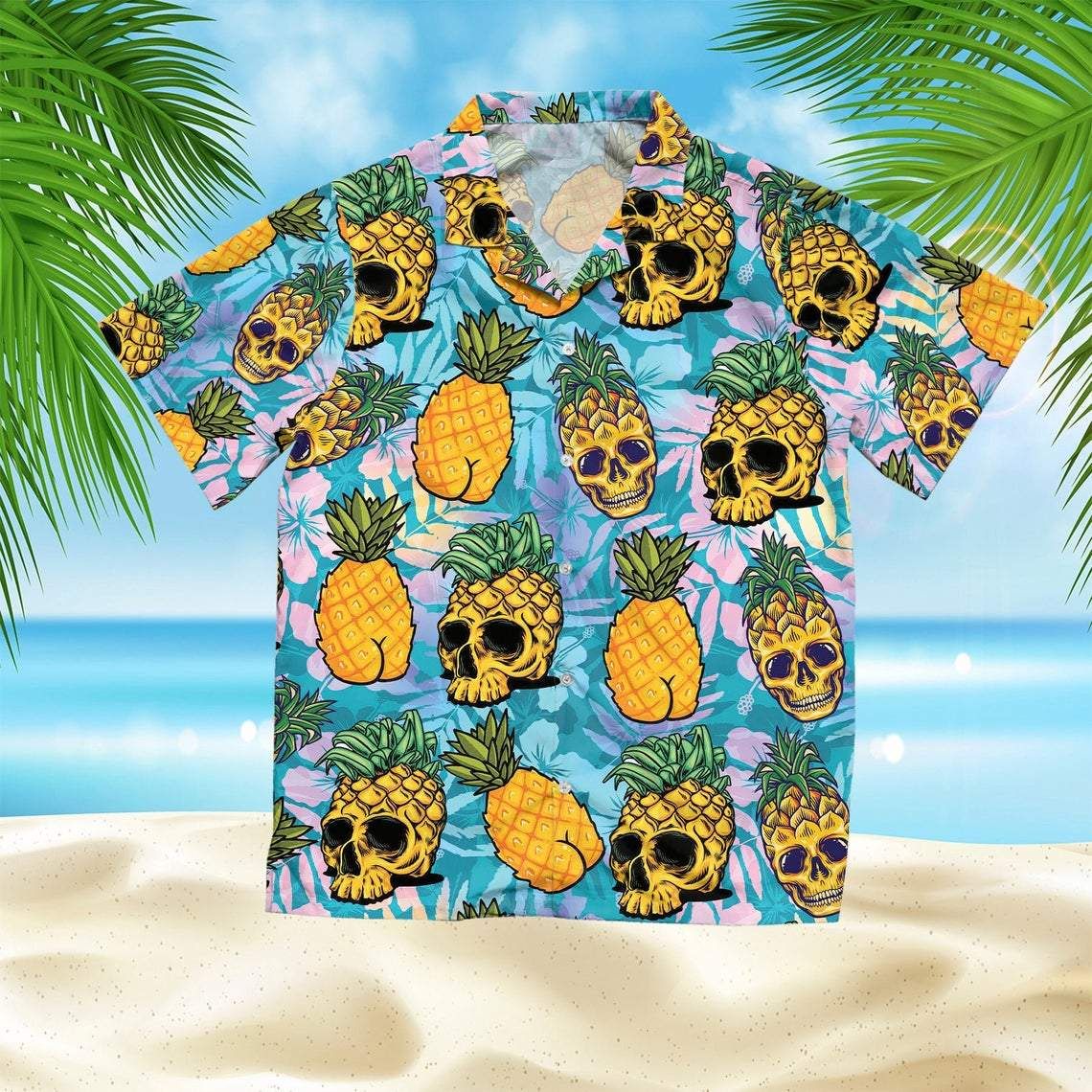 Funny Skull Pineapple Summer Unisex Hawaiian Shirts