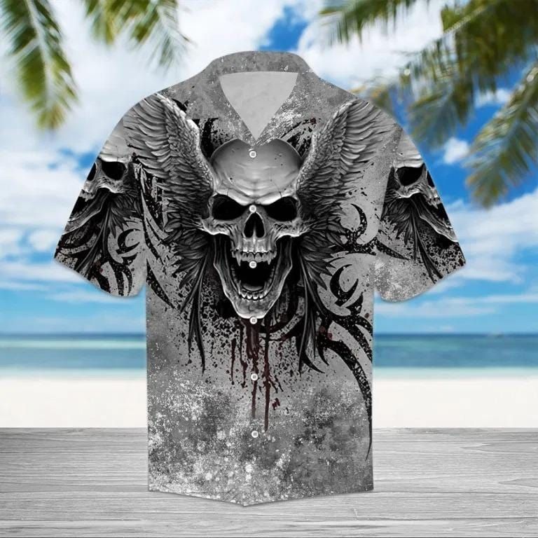 Honor Skull Wing Tattoo Gothic Grey Unisex Hawaiian Shirts