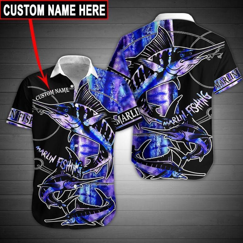 Marlin Fishing blue custom name Aloha Hawaiian Shirts #KV