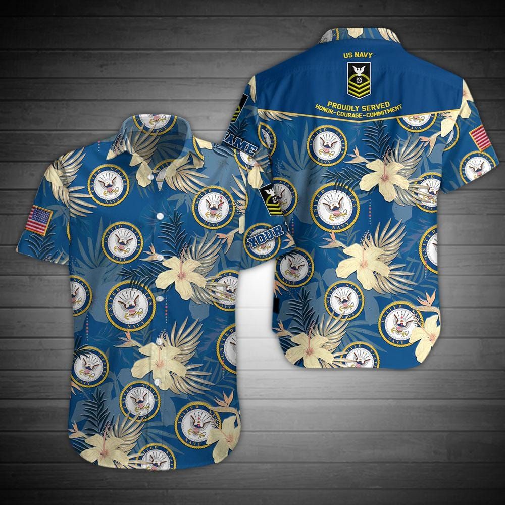 Personalized Name And Rank Proudly Served US Navy Unisex Hawaiian Shirts
