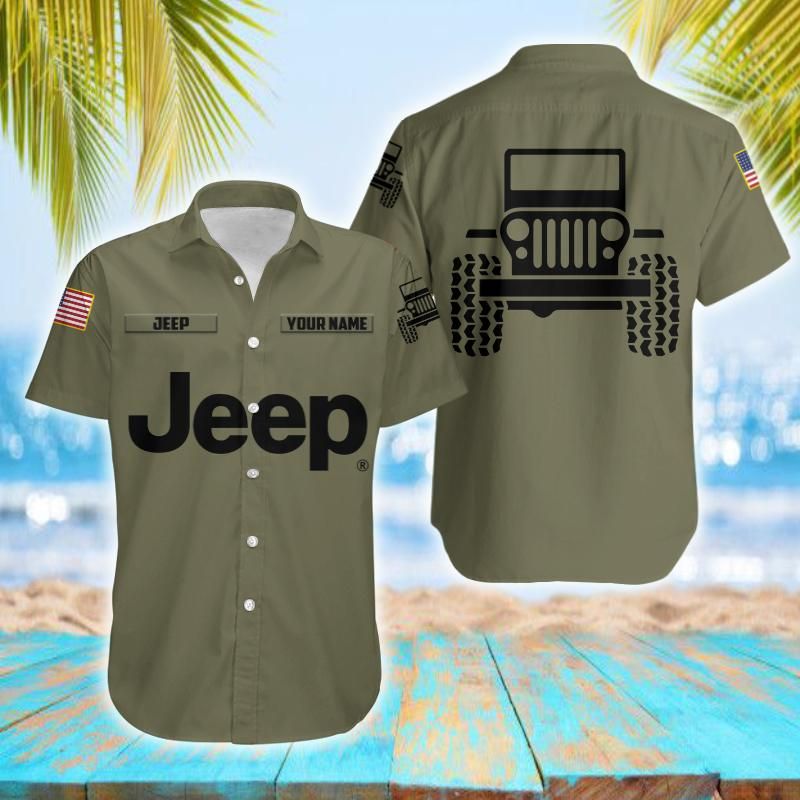 Personalized Name Simple Jeep Olive Unisex Hawaiian Shirts