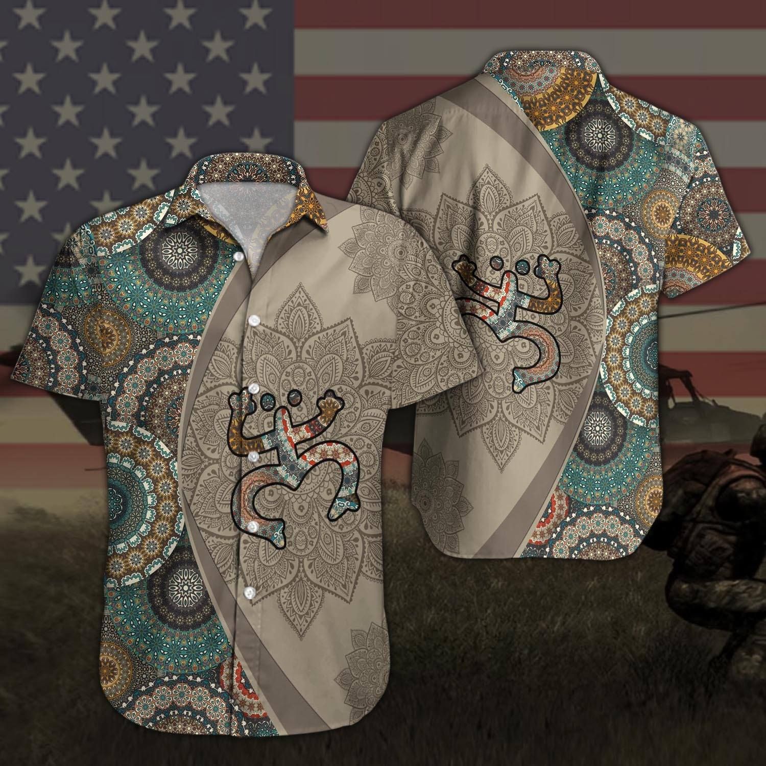 Puerto Rico Frog Mandala Brown Unisex Hawaiian Shirts