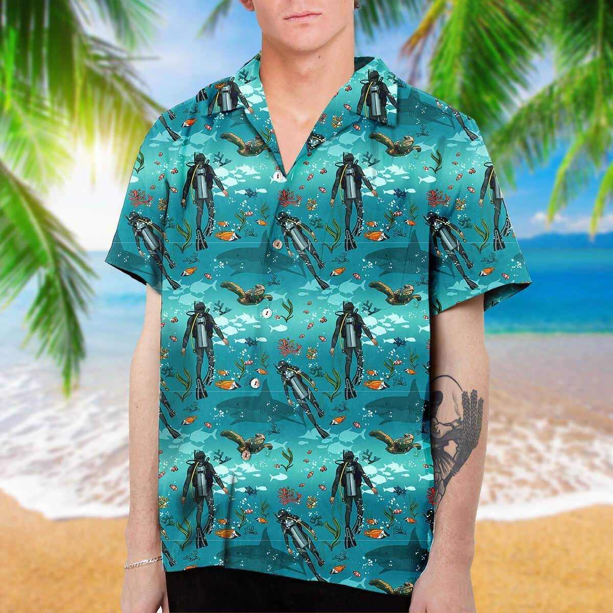 Simple Scuba Diving Blue Unisex Hawaiian Shirts