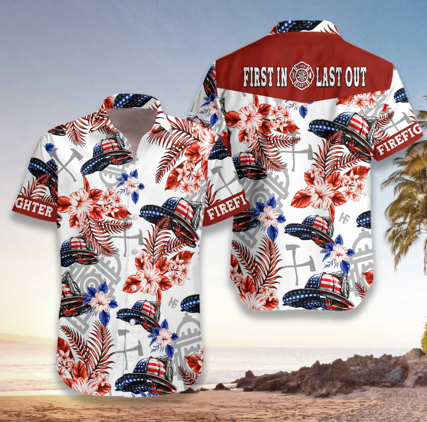 American Flag Firefighter Helmet Seamless Firefighter Hawaiian Shirt