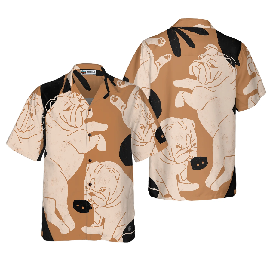 Bulldog Illustration Hawaiian Shirt