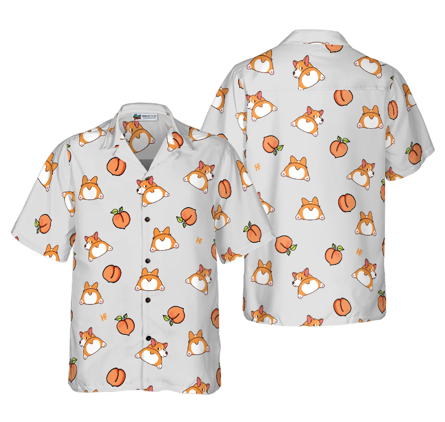 Corgi Butt And Peaches Seamless Hawaiian Shirt