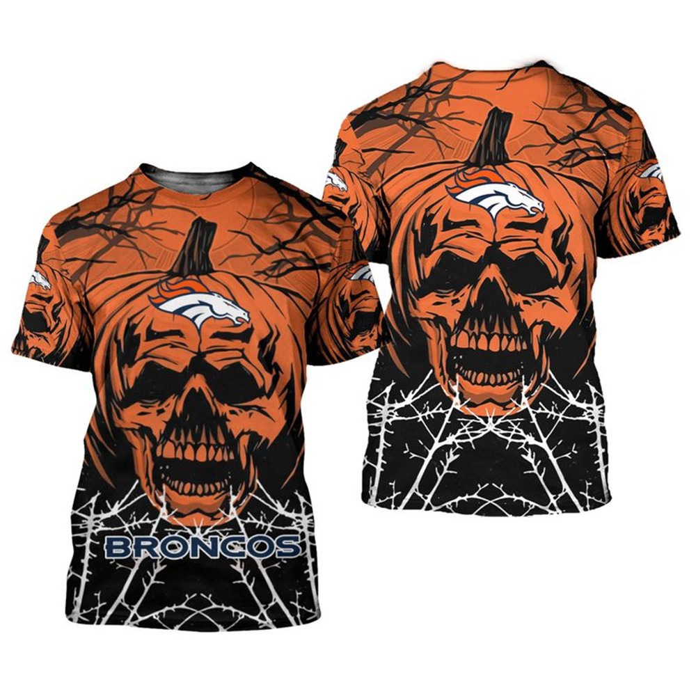 Denver Broncos T-shirt Halloween pumpkin skull