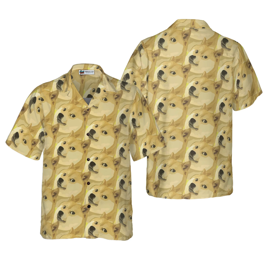 Full Face Doge Pattern Dogecoin Hawaiian Shirt