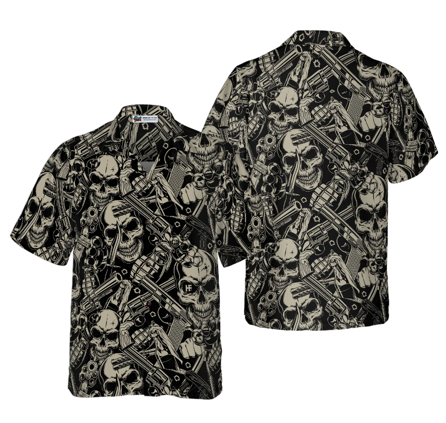 Guns And Skulls Pattern Hawaiian Shirt