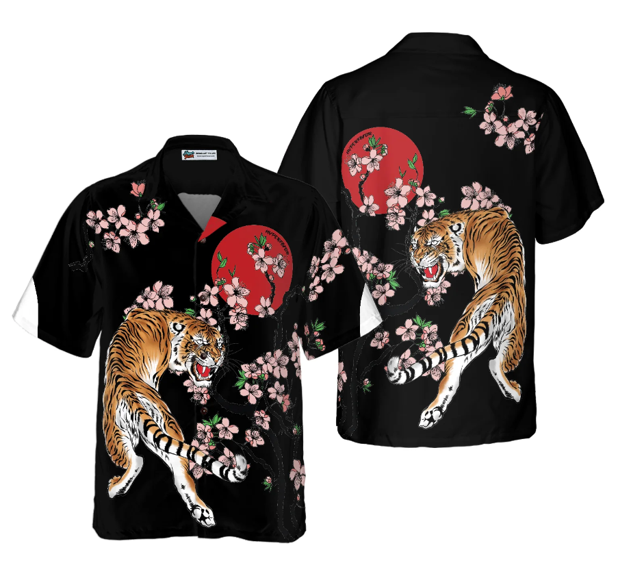 Japanese Tiger Sakura Shirt For Men Hawaiian Shirt