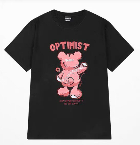 Optimist Bear Cute Little Naughty Little Angel Black T-Shirt