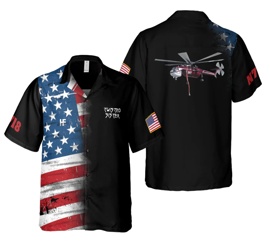 S-64 Skycrane Withe American Flag Hawaiian Shirt