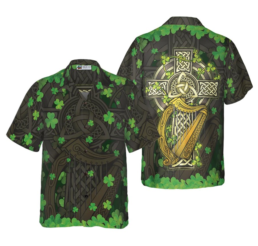 The Celtic Cross Harp Irish Proud Hawaiian Shirt