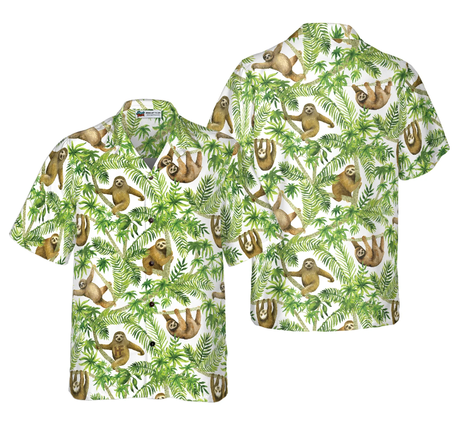 Tropical Sloth Seamless Pattern Hawaiian Shirt