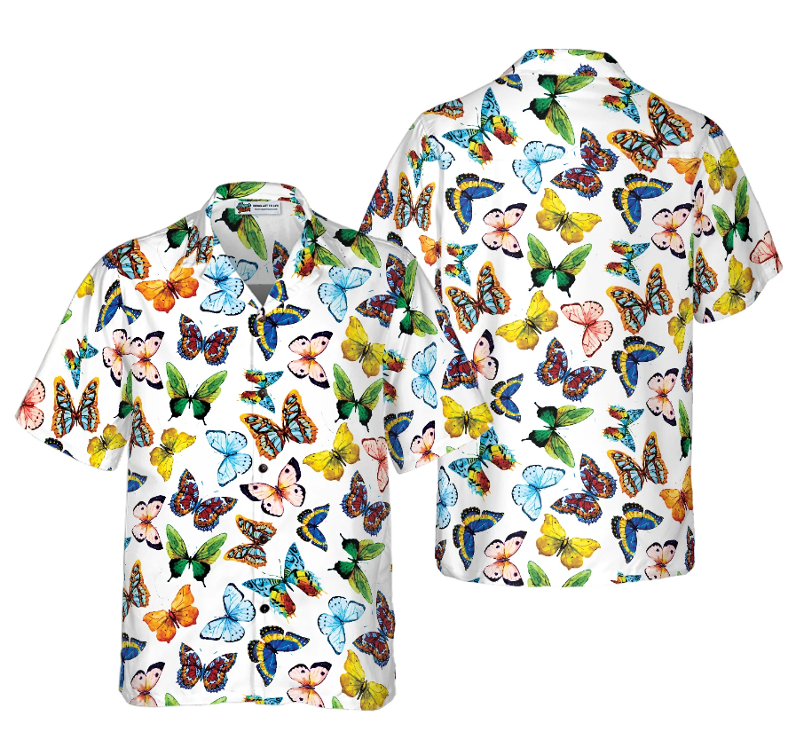 Watercolor Butterflies Hawaiian Shirt