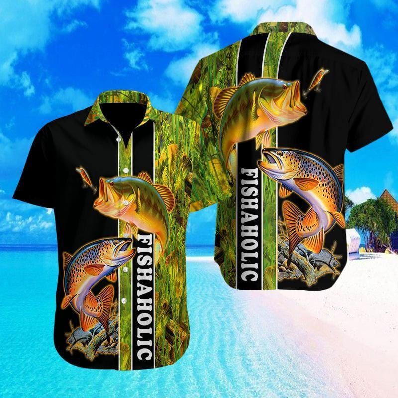 Gift For Father Fishaholic Black Green Unisex Hawaiian Shirts