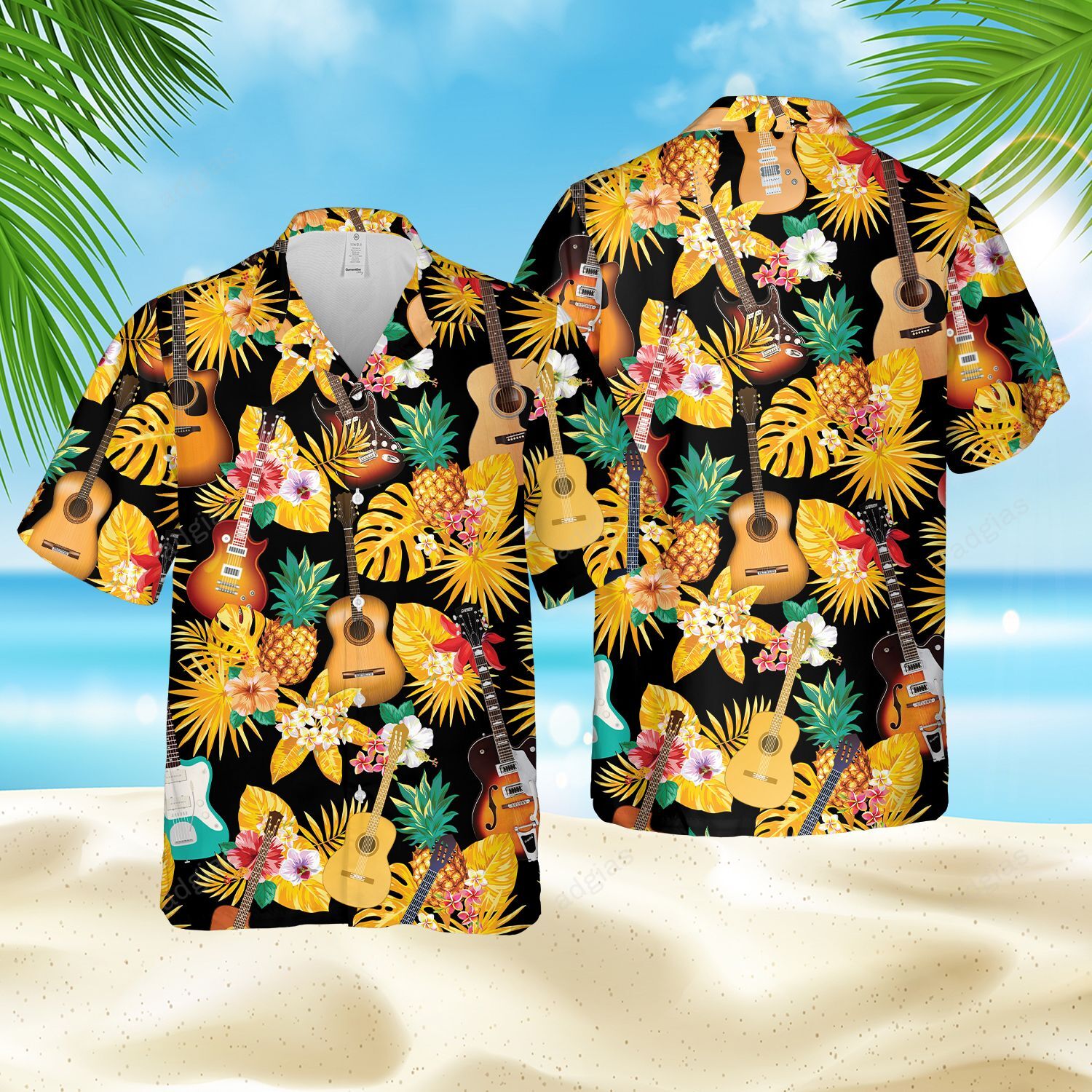 Guitar Tropical Beach Hawaii Style Hawaiian Shirt