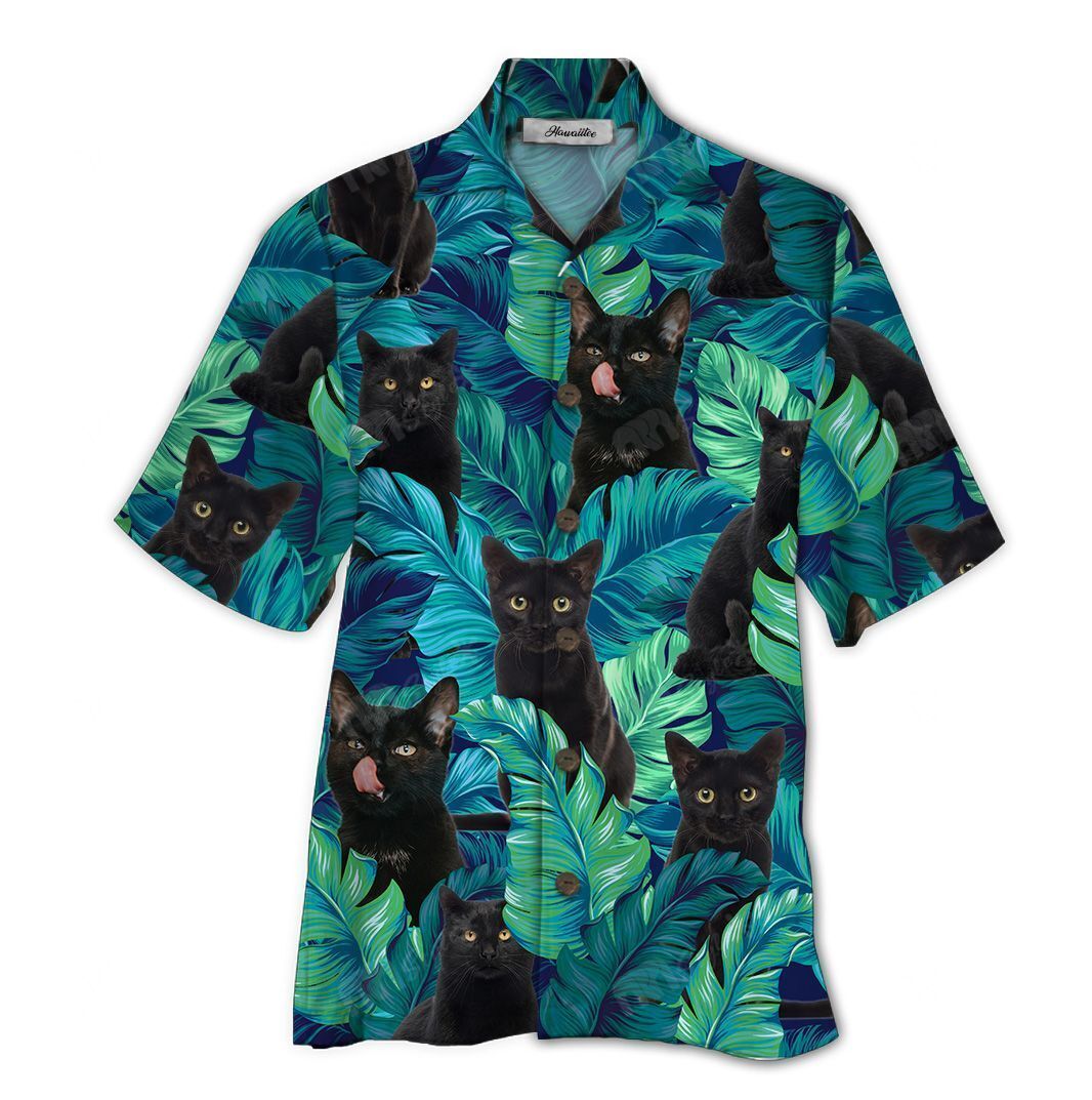 Hawaiian Shirt Black Cat Tropical