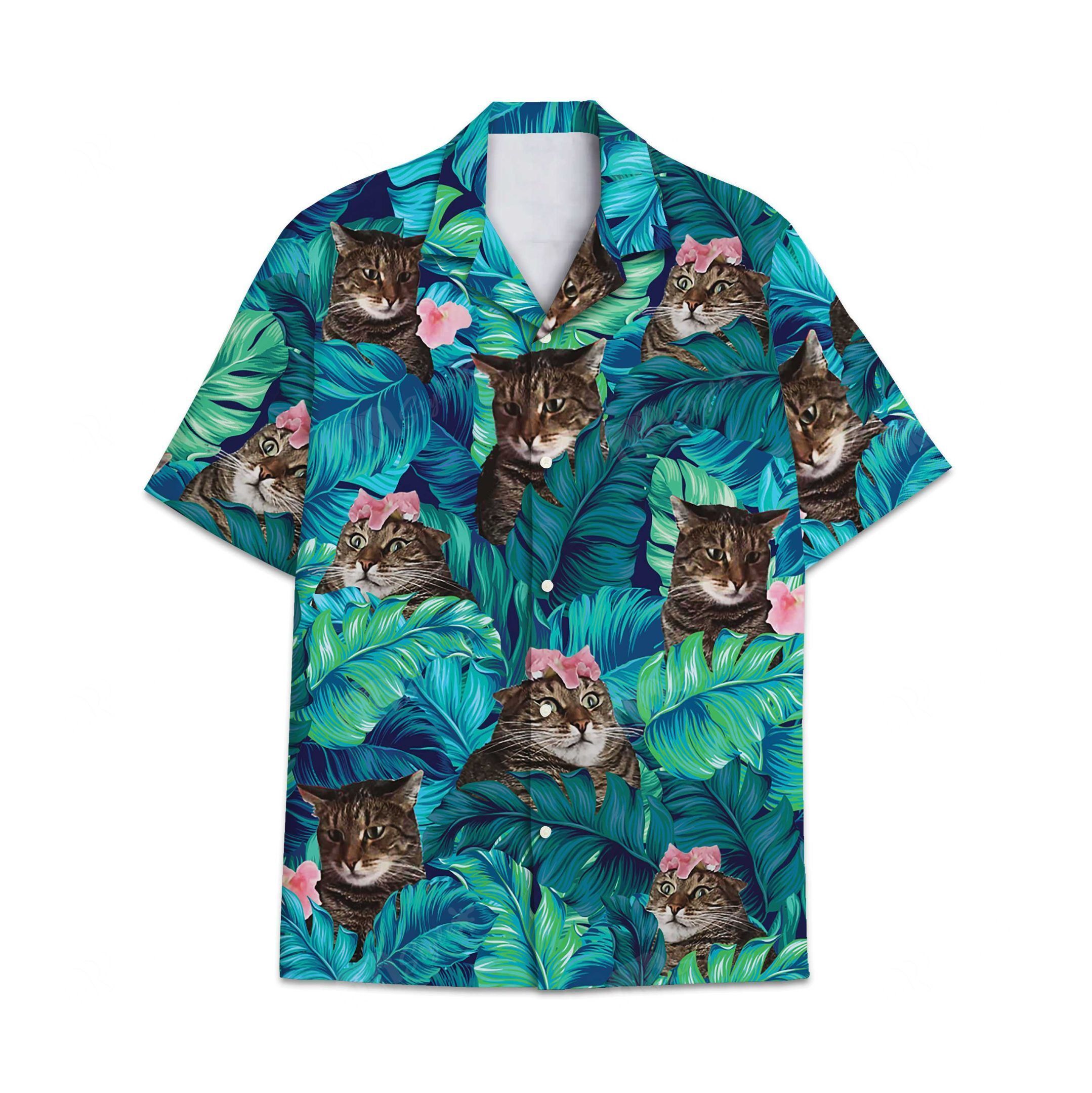 Hawaiian Shirt Cat Flower Tropical