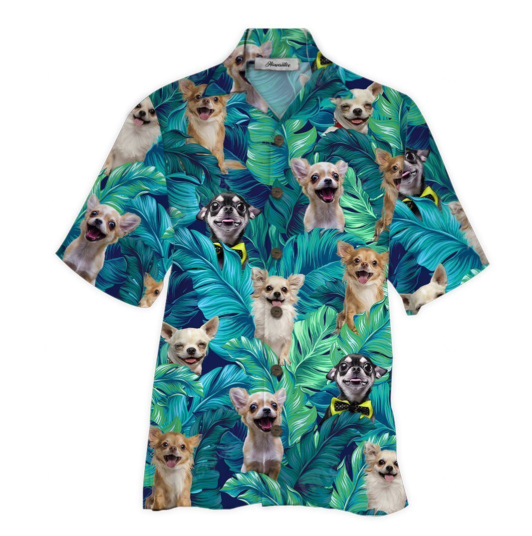 Hawaiian Shirt Green Chihuahua Tropical