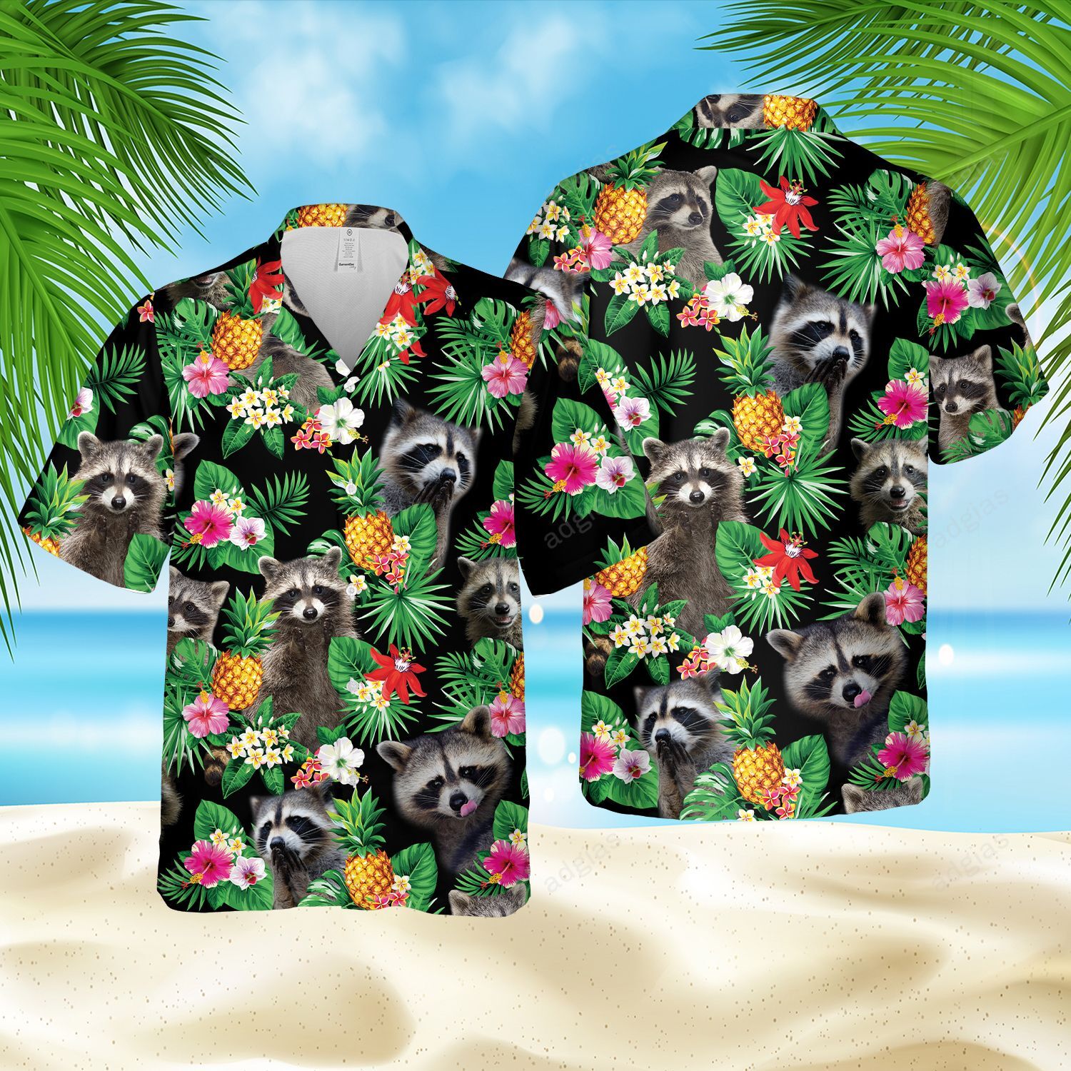 Raccoon Lovers Hawaii Style Hawaiian Summer Shirt