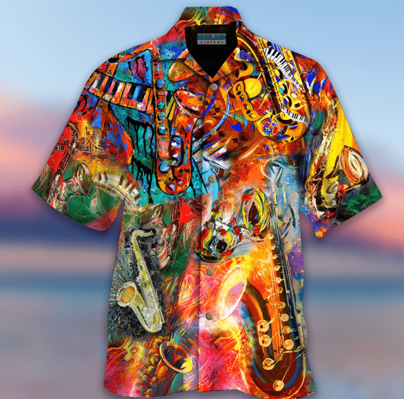 Music On World Off Saxophone Colorful Awesome Design Unisex Hawaiian Shirt For Men And Women Dhc17062384