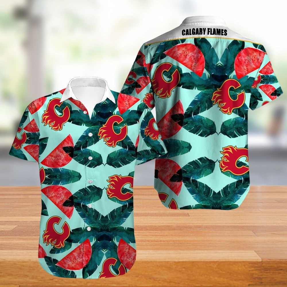 Calgary Flames Hawaiian Shirt Tropical Flowers summer for fans