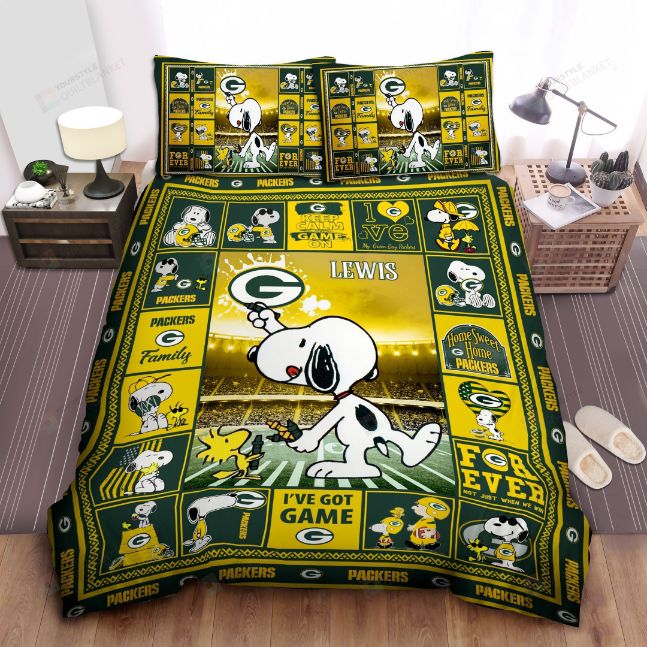 Snoopy Custom Name Green Bay Packers Bedding Set