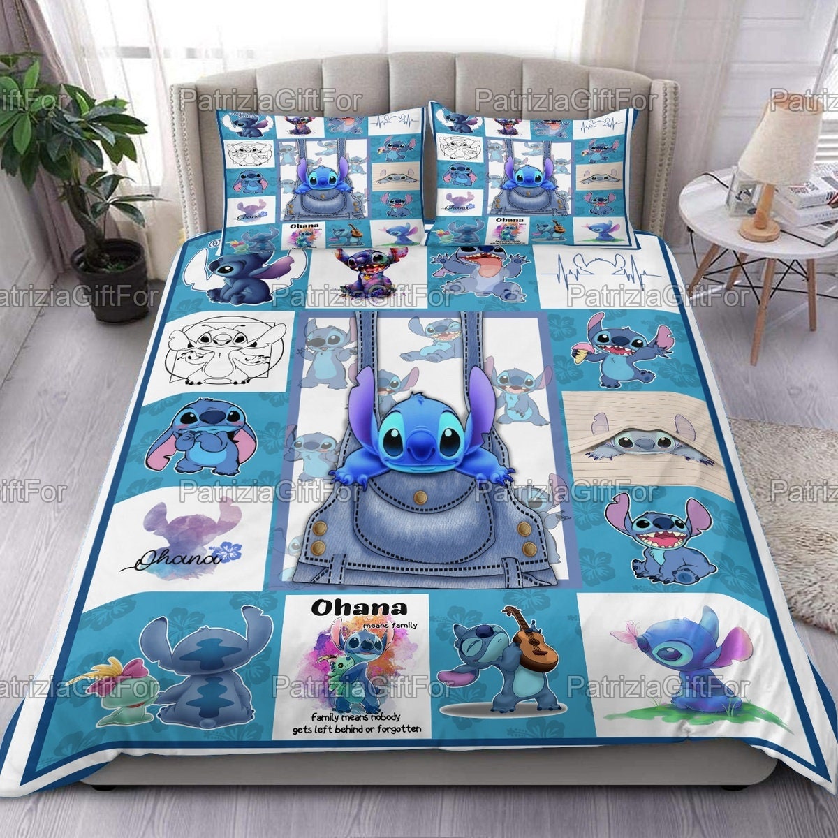 Stitch Collages Bedding Set Cute Home Bedroom Decor, Gift For Stitch Lovers