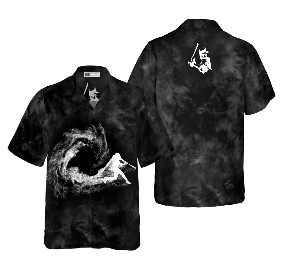 Baseball Player On Smoke Background Hawaiian Shirt