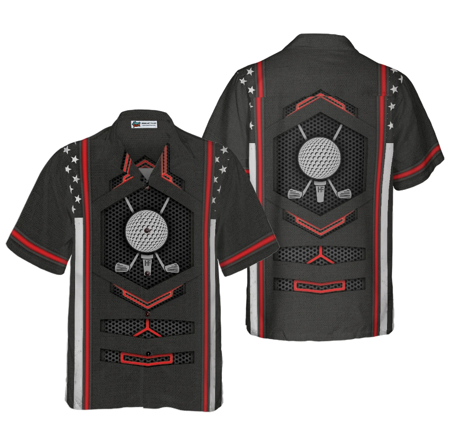 Black American Flag Golf Hawaiian Shirt