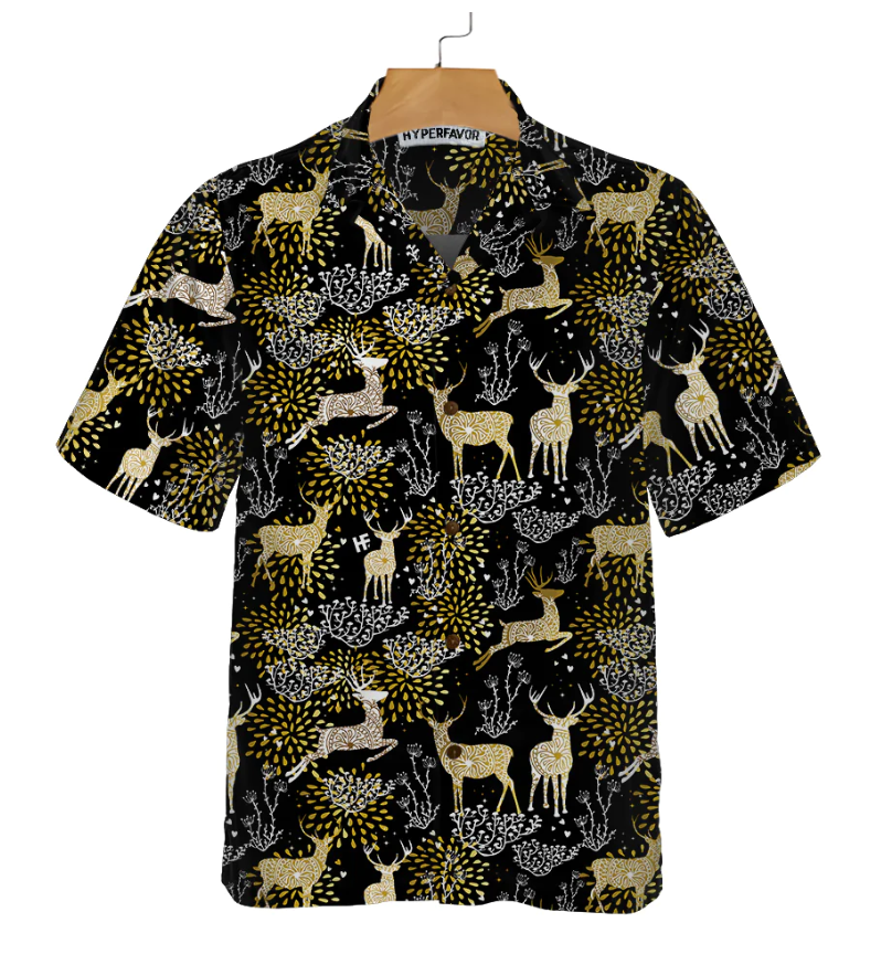 Christmas Golden Reindeers Hawaiian Shirt