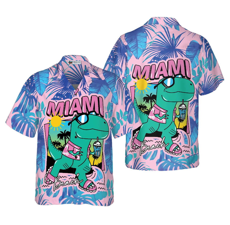 Miami South Beach Cool T- Rex Dinosaur Hawaiian Shirt