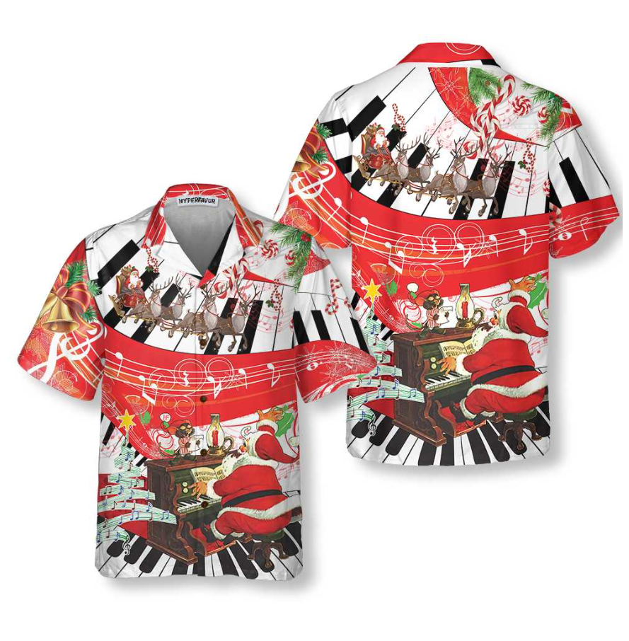 Piano Playing By Santa Claus Hawaiian Shirt