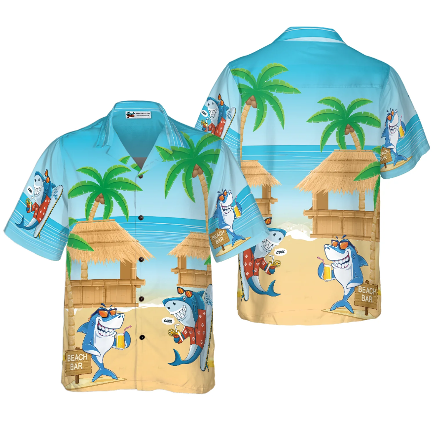 Sharks Party On The Beach Hawaiian Shirt
