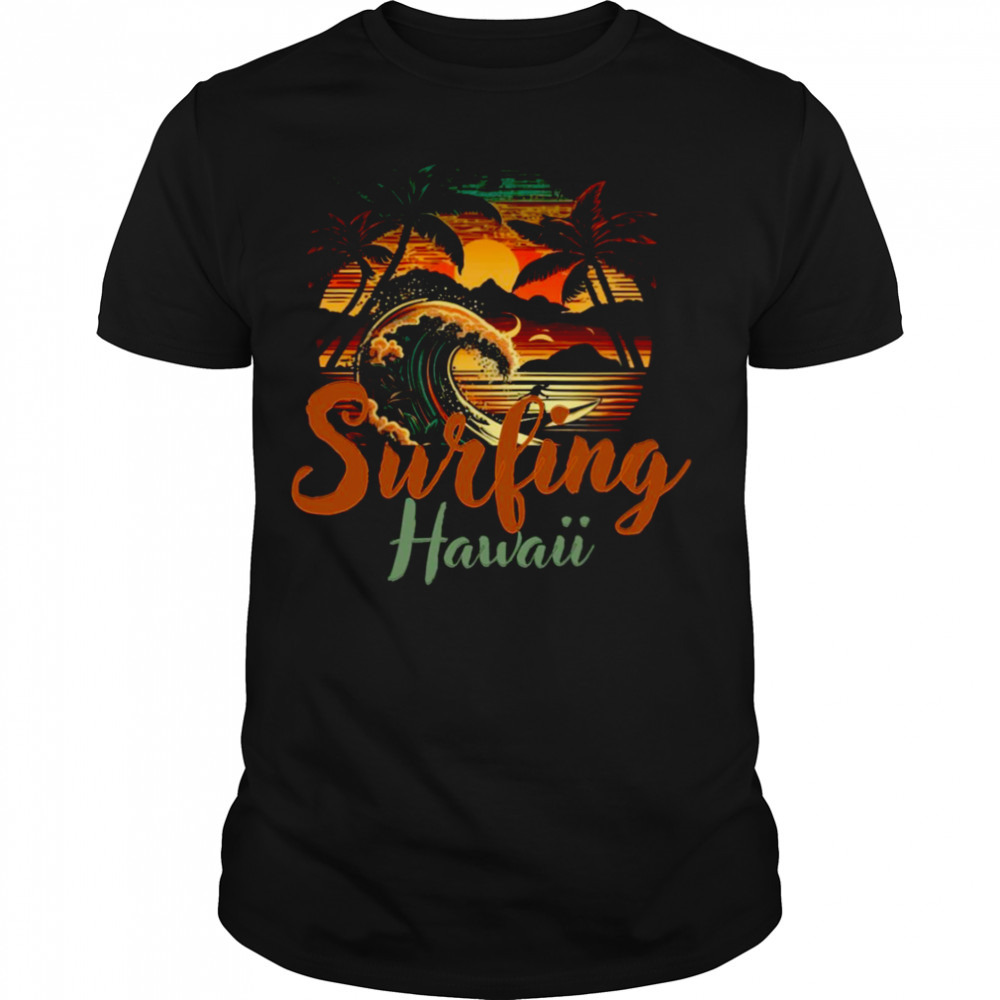 Sunset On The Beach Vintage Hawaii Surfing Label shirt