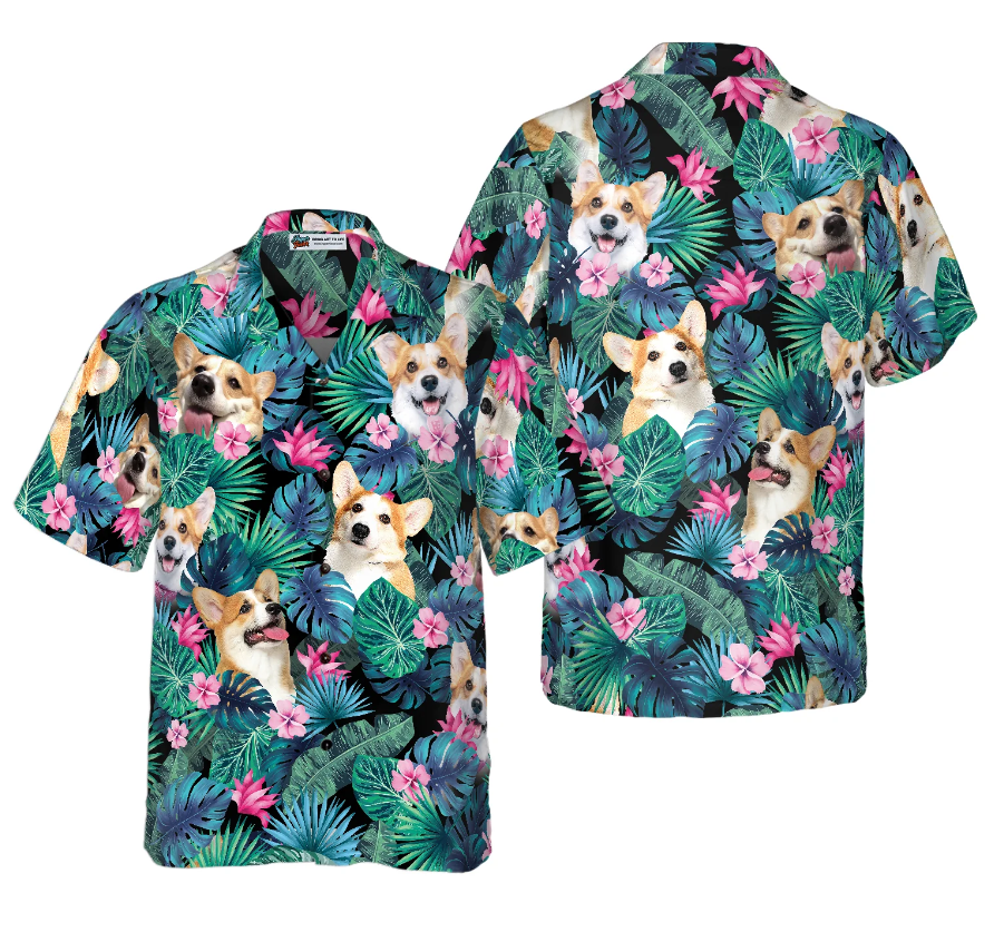 Tropical Corgi Dog Shirt For Men Hawaiian Shirt