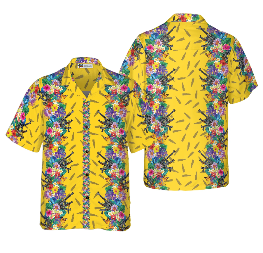 Vibrant Tropical Gun And Bullet Hawaiian Shirt