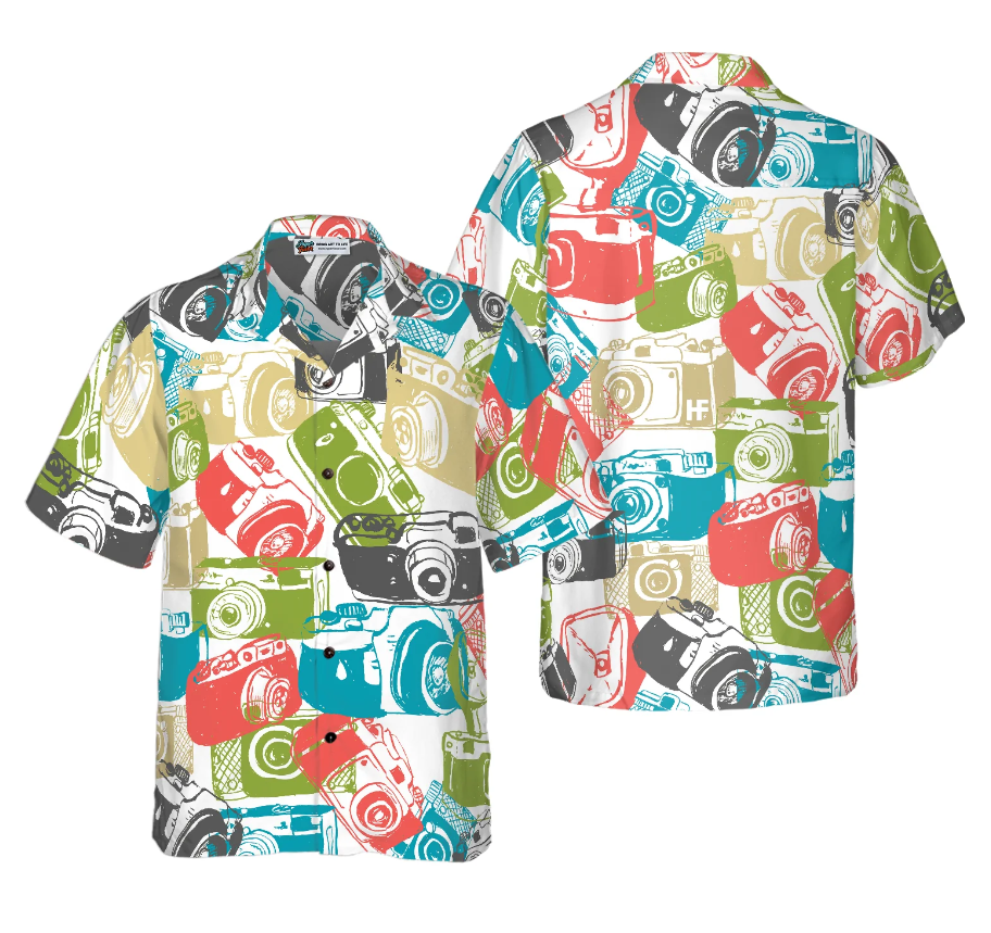 Vintage Hand Drawn Cameras Hawaiian Shirt