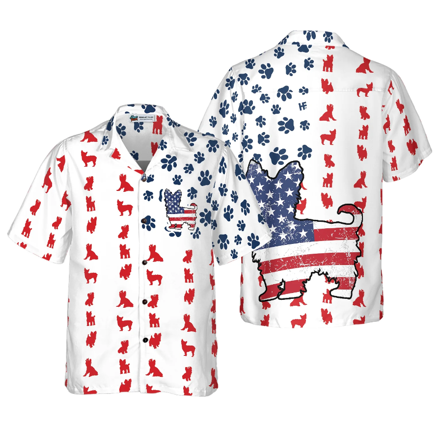 Yorkie American Flag Hawaiian Shirt
